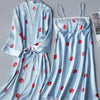 Image of 2PCS Set Sexy Night Dress For Women Deep Sleepwear Lingerie Silk Nightgown Sleeveless Nightdress Nightwear Summer Homewear