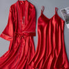 Image of 2PCS Set Sexy Night Dress For Women Deep Sleepwear Lingerie Silk Nightgown Sleeveless Nightdress Nightwear Summer Homewear