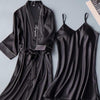 Image of 2PCS Set Sexy Night Dress For Women Deep Sleepwear Lingerie Silk Nightgown Sleeveless Nightdress Nightwear Summer Homewear