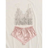 Image of 2PCS Women Sexy See-through Lace Silk Crop Top Deep V Neck Sling  Bra High waist Satin Briefs Sleepwear Lingerie Set Exotic Sets