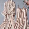 Image of 2PCS(basic+outwear) Night Dress Women Women Lace Satin Sleepwear Babydoll Lingerie Nightdress Sexy Sleepwear Nighties For Women