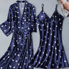 Image of 2PCS(basic+outwear) Night Dress Women Women Lace Satin Sleepwear Babydoll Lingerie Nightdress Sexy Sleepwear Nighties For Women