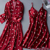Image of 2PCS(basic+outwear) Night Dress Women Women Lace Satin Sleepwear Babydoll Lingerie Nightdress Sexy Sleepwear Nighties For Women