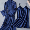 Image of 2PCS(basic+outwear) Night Dress Women Women Lace Satin Sleepwear Babydoll Lingerie Nightdress Sexy Sleepwear Nighties For Women