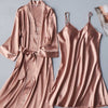 Image of 2PCS(basic+outwear) Night Dress Women Women Lace Satin Sleepwear Babydoll Lingerie Nightdress Sexy Sleepwear Nighties For Women