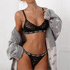Image of 2PCS set Sexy Women Bandage letter print Lace Sheer Lingerie Underwear Strappy V neck Bra High waist G-string Nightwear Set