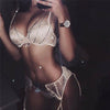 Image of 3PCS Sexy Women Lingerie Nightgown Sparkle Crystal Rhinestone Chain Bra High waist Briefs Garter Belt Underwear Nightwear Sets