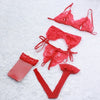 Image of 4pcs Sexy Lingerie Set Temptation Lace Push Up Transparent Bra Set Erotic Women Underwear Bras & G-String & Net Socks & Sling