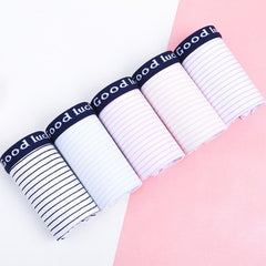 5pcs ladies cotton good luck fashion striped pop boxer underwear sexy safety underwear girls boyshort underwear women
