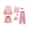 Image of 7 Pieces Womens Silk Satin Pajamas Sets Pyjamas Set Sleepwear Pijama Pajamas Suit Female Sleep Two Piece Set Loungewear