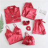 Image of 7 Pieces Womens Silk Satin Pajamas Sets Pyjamas Set Sleepwear Pijama Pajamas Suit Female Sleep Two Piece Set Loungewear
