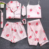 Image of 7 Pieces Womens Silk Satin Pajamas Sets Pyjamas Set Sleepwear Pijama Pajamas Suit Female Sleep Two Piece Set Loungewear
