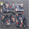 Image of 7 Pieces Womens Silk Satin Pajamas Sets Pyjamas Set Sleepwear Pijama Pajamas Suit Female Sleep Two Piece Set Loungewear