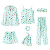 Image of 7 Pieces Womens Silk Satin Pajamas Sets Pyjamas Set Sleepwear Pijama Pajamas Suit Female Sleep Two Piece Set Loungewear