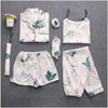 Image of 7 Pieces Womens Silk Satin Pajamas Sets Pyjamas Set Sleepwear Pijama Pajamas Suit Female Sleep Two Piece Set Loungewear
