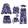 Image of 7 Pieces Womens Silk Satin Pajamas Sets Pyjamas Set Sleepwear Pijama Pajamas Suit Female Sleep Two Piece Set Loungewear