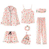 Image of 7 Pieces Womens Silk Satin Pajamas Sets Pyjamas Set Sleepwear Pijama Pajamas Suit Female Sleep Two Piece Set Loungewear
