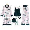 Image of 7 Pieces Womens Silk Satin Pajamas Sets Pyjamas Set Sleepwear Pijama Pajamas Suit Female Sleep Two Piece Set Loungewear