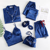 Image of 7 Pieces Womens Silk Satin Pajamas Sets Pyjamas Set Sleepwear Pijama Pajamas Suit Female Sleep Two Piece Set Loungewear