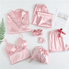 Image of 7 Pieces Womens Silk Satin Pajamas Sets Pyjamas Set Sleepwear Pijama Pajamas Suit Female Sleep Two Piece Set Loungewear