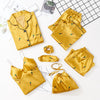 Image of 7 Pieces Womens Silk Satin Pajamas Sets Pyjamas Set Sleepwear Pijama Pajamas Suit Female Sleep Two Piece Set Loungewear