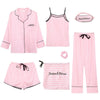 Image of 7 Pieces Womens Silk Satin Pajamas Sets Pyjamas Set Sleepwear Pijama Pajamas Suit Female Sleep Two Piece Set Loungewear