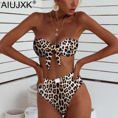 AIUJXK Fashion 2019 Leopard Snake Print Bandage Bow Lingerie Biquini Women Sexy High Waist Bra Set  Ladies 2 Piece Swimsuit