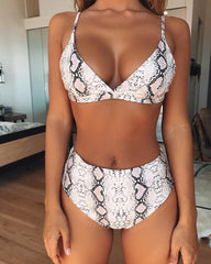 AIUJXK Fashion 2019 Neon Green Snake Print Bating Suit Women Sexy High Waist Lingerie Biquini Summer 2 Piece Swimsuit Bra Set