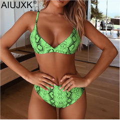 AIUJXK Fashion 2019 Neon Green Snake Print Bating Suit Women Sexy High Waist Lingerie Biquini Summer 2 Piece Swimsuit Bra Set