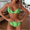 Image of AIUJXK Fashion 2019 Neon Green Snake Print Bating Suit Women Sexy High Waist Lingerie Biquini Summer 2 Piece Swimsuit Bra Set