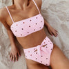Image of AIUJXK New Fashion Heart Print Bandage Biquini Women Sexy Underwear Bra Set Ladies High Waist Lingerie Pink 2 Piece Swimsuit