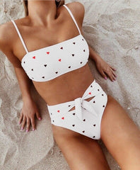 AIUJXK New Fashion Heart Print Bandage Biquini Women Sexy Underwear Bra Set Ladies High Waist Lingerie Pink 2 Piece Swimsuit