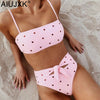 Image of AIUJXK New Fashion Heart Print Bandage Biquini Women Sexy Underwear Bra Set Ladies High Waist Lingerie Pink 2 Piece Swimsuit