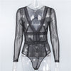 Image of Aproms Deep V neck Lace Mesh Crochet Bodysuit Women Slim Fit Romper Jumpsuit Sexy High Street Bodysuits Tops for Women Clothing