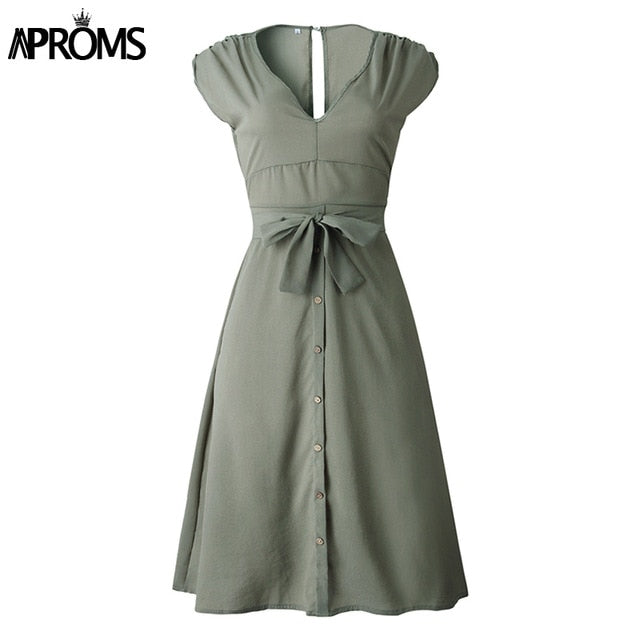 Aproms Vintage Stripe Print Midi Dress Women Elegant Deep V Sash Tie Up Bodycon Dresses Female Summer Streetwear Sundresses 2019