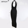 Image of Articat Halter Backless Sexy Knitted Pencil Dress Women White Off Shoulder Long Bodycon Party Dress Elegant Summer Dress 2019