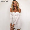 Image of Articat Women Autumn Winter Bandage Dress Women 2019 Sexy Off Shoulder Long Sleeve Slim Elastic Bodycon Party Dresses Vestidos