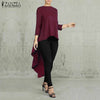 Image of Asymmetrical Tunic Tops Women's Blouse Spring Chemise 2019 ZANZEA Pleated Long Sleeve Shirt Female Swallowtail Blusas Oversized
