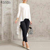 Image of Asymmetrical Tunic Tops Women's Blouse Spring Chemise 2019 ZANZEA Pleated Long Sleeve Shirt Female Swallowtail Blusas Oversized