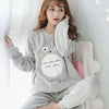 Image of Autumn Winter Warm Flannel Women Pyjamas Sets Thick Coral Velvet Long Sleeve Cartoon Sleepwear Thin Flannel Pajamas Set for Girl
