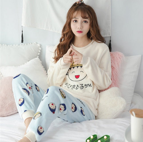 Autumn Winter Women Pyjamas Sets pajamas Sleepwear Suit Thick Warm Coral Flannel nightgown Female Cartoon Animal Pijama Mujer