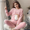 Image of Autumn Winter Women Pyjamas Sets pajamas Sleepwear Suit Thick Warm Coral Flannel nightgown Female Cartoon Animal Pijama Mujer