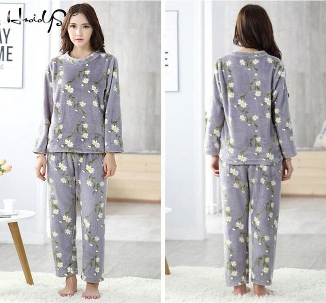 Autumn Winter Women Pyjamas Sets pajamas Sleepwear Suit Thick Warm Coral Flannel nightgown Female Cartoon Animal Pijama Mujer