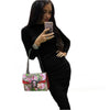 Image of Autumn Women Bodycon Sheath Dress Sexy Red Knitted Cotton Long Sleeve 2019 Pure Casual Black Midi Dress