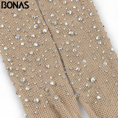 BONAS 2019 Hot Sexy Open Crotch Fishnet Tights Womens Delight Diamond Mesh Stockings Lady Shiny Rhinestone Nylons Pantyhose