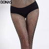 Image of BONAS Summer Diamond Pantyhose Women Sexy Shiny Tights Rhinestone Mesh Nylon Stockings Glow In The Dark Fishnets Collant Femme