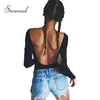 Image of Backless long sleeve autumn bodysuit women 2018 bandage fitness slim black jumpsuits bodysuits sexy hot bodycon overalls clothes