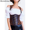 Image of Beonlema PU Leather Corset Korset Underbust Steampunk Gothic Sexy Lace Up Corsets Top Bustier Brown Punk Goth Corselet Corset