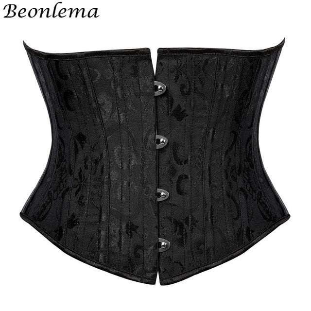 Burvogue Underbust Steampunk Corset Waist Control Gothic Corsets Cincher with Curved Hem Bustiers Embroidery Short Waist Trainer  (12)