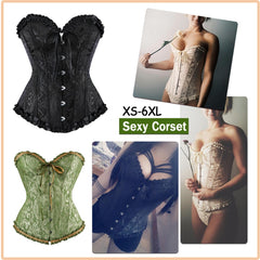 Black Boned Corselet Gothic Clothing Lace Up Steampunk Overbust Corset Halloween costume Plus Size Sexy Women Bustier Bodyshaper
